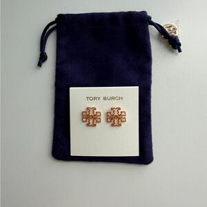 Tory Burch Britten Logo RoseGold Stud Earrings
